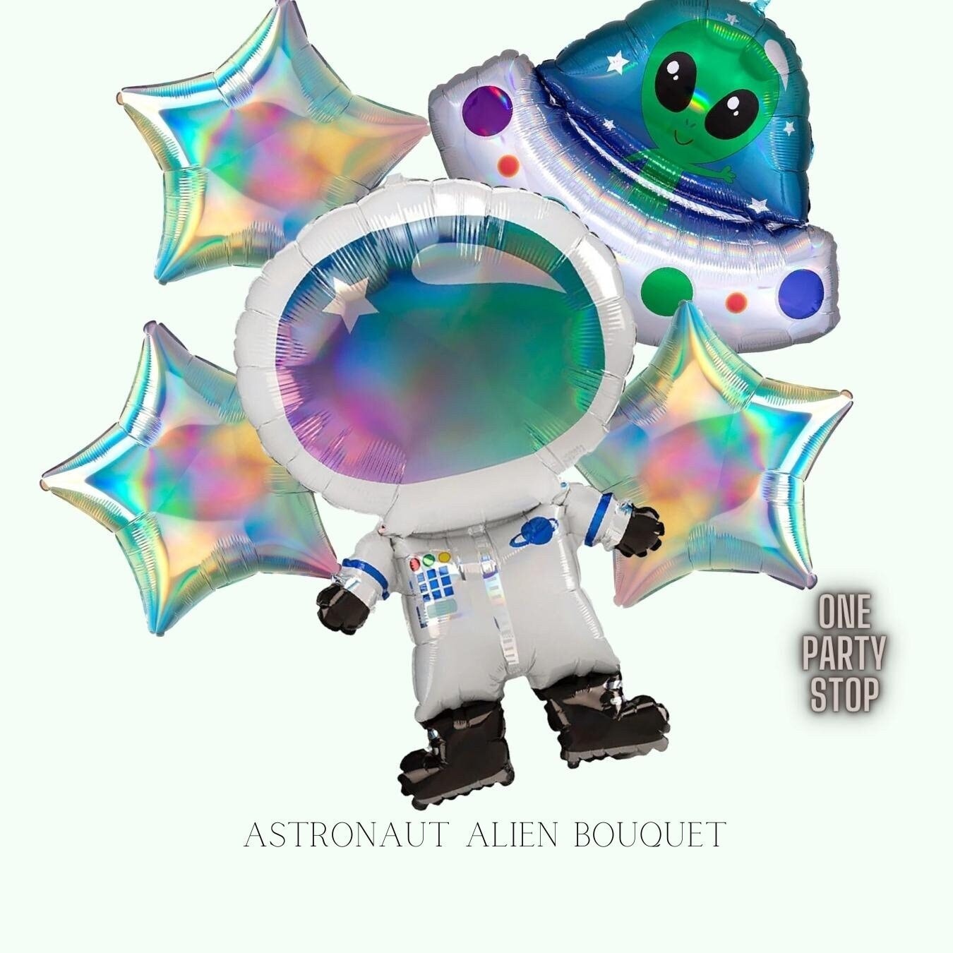 Iridescent Astronaut Alien Balloon Bouquet: Galaxy Space Party