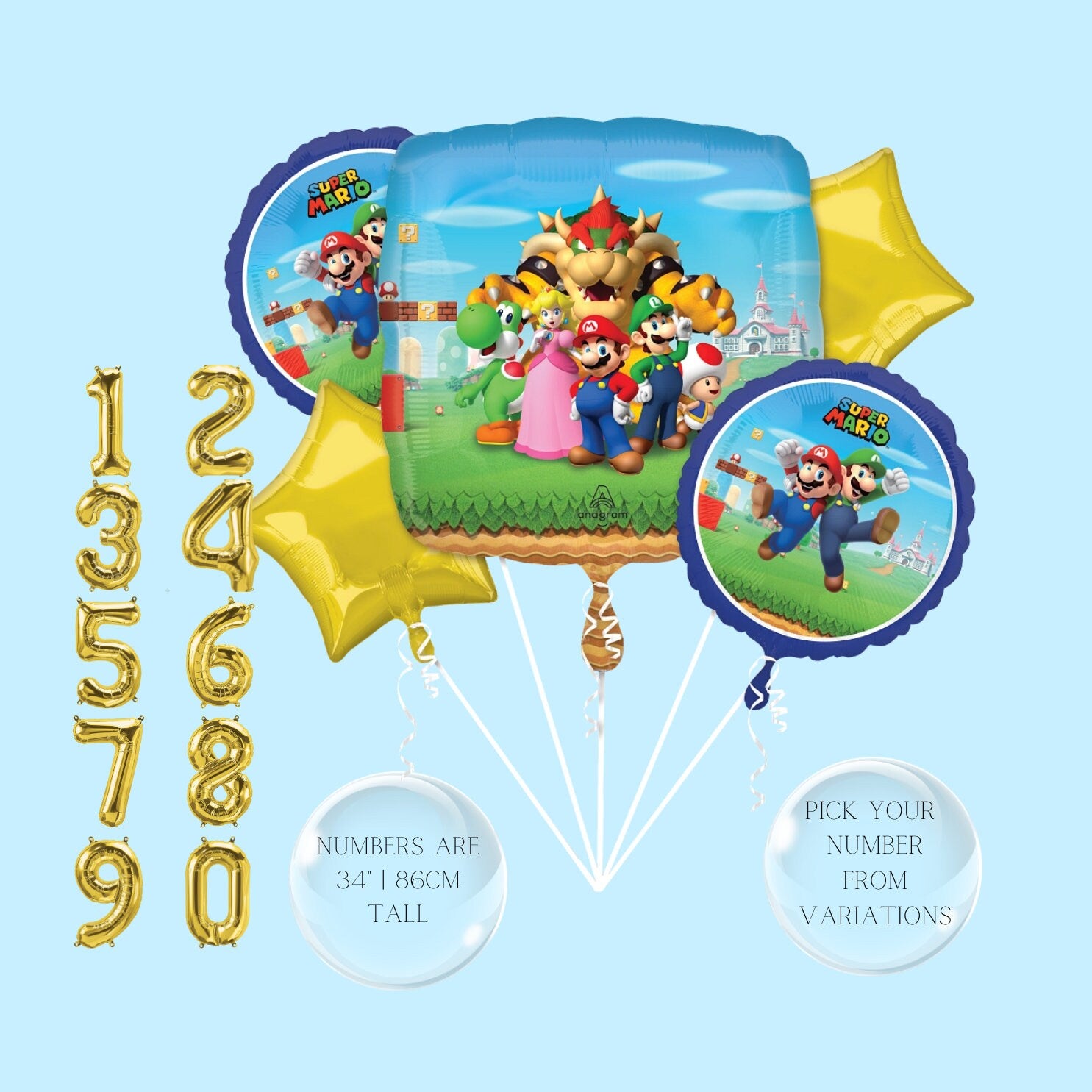 Super Mario Balloons - Anagram Licensed | Mario and Luigi | Nintendo Games Balloons | Birthday Balloons | Video Games