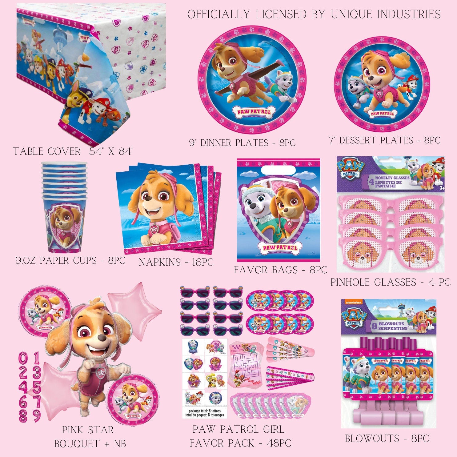 Paw Patrol Girl party supplies - Licensed by Unique Industries | Skye birthday banner | Skye PAW Patrol | Paw Patrol girl Birthday decorations