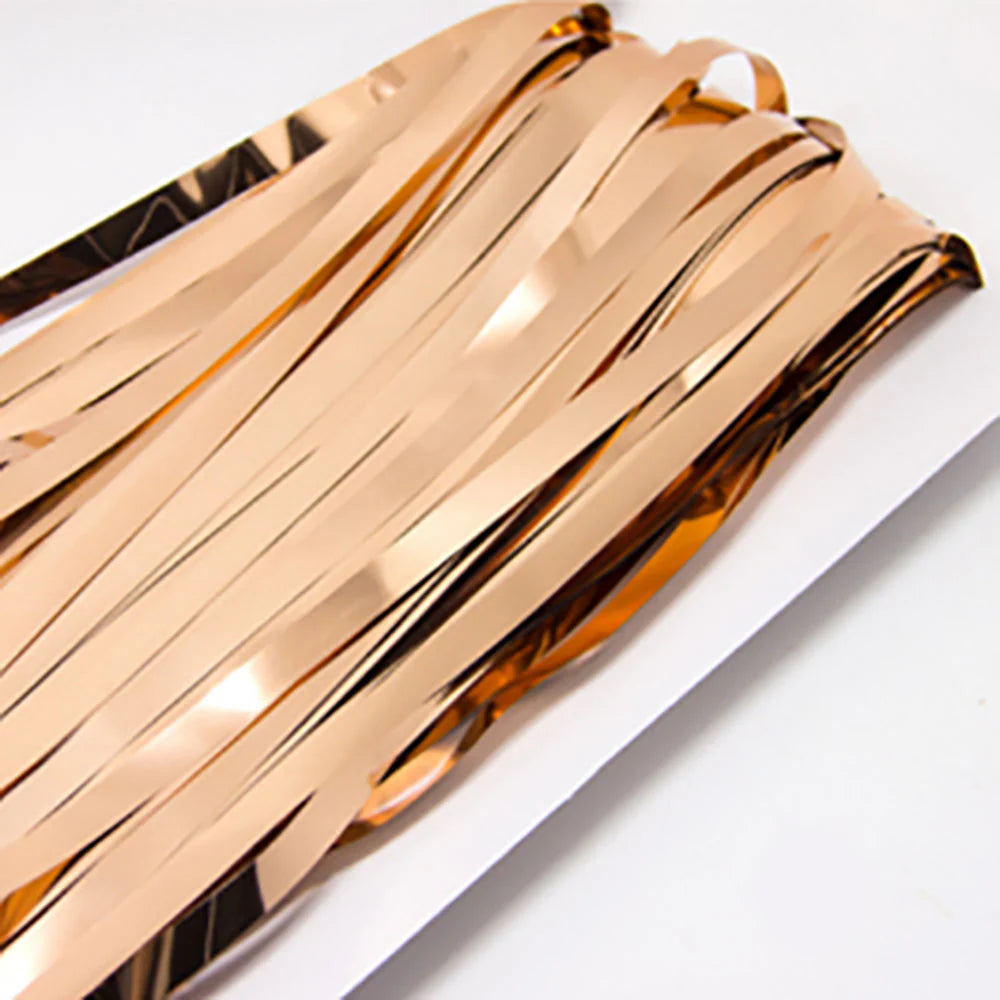 3ft X 6.5ft FOIL FRINGE CURTAIN - METALLIC ROSE GOLD