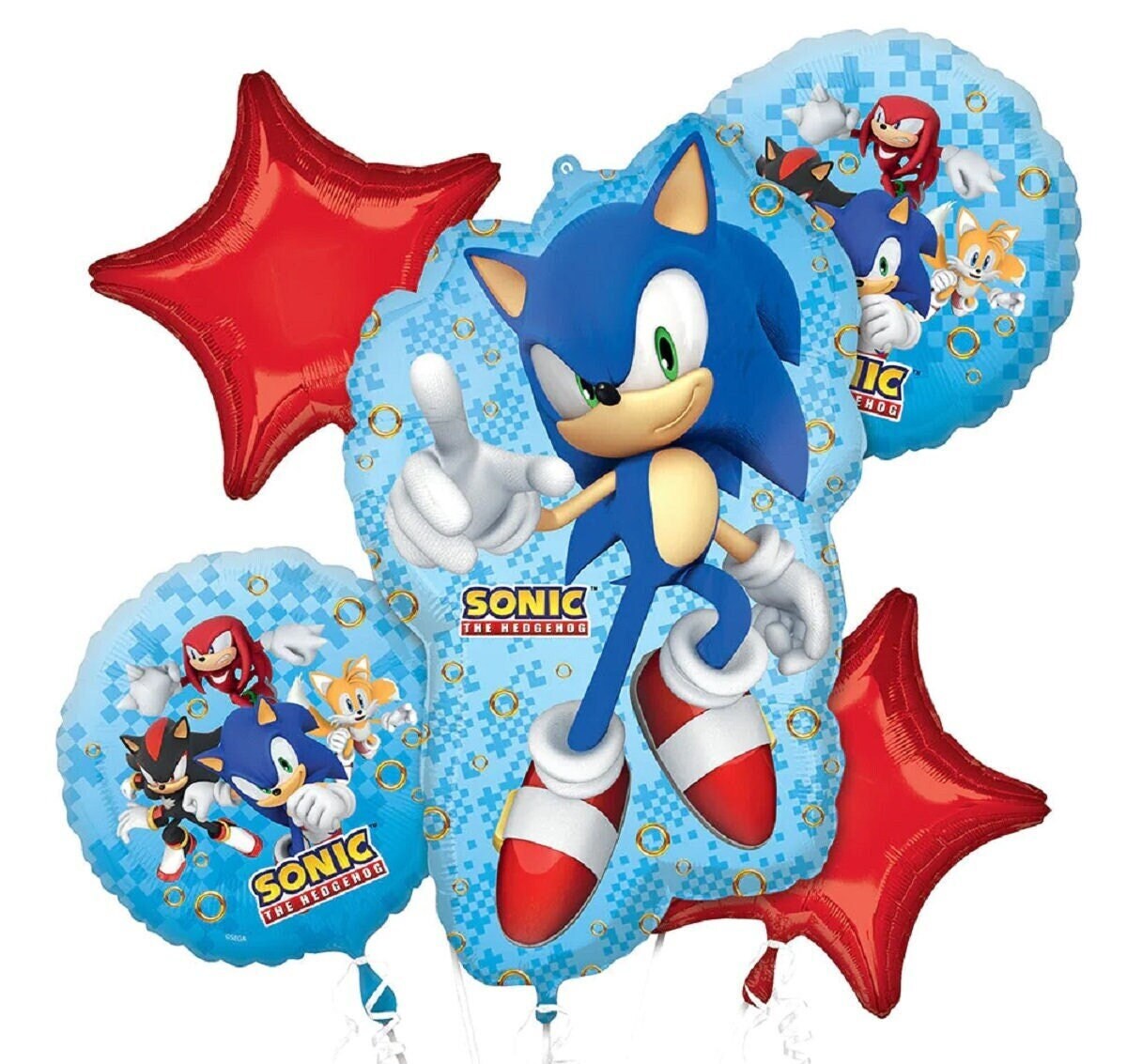 Sonic Party Supplies | Sonic Mylar Balloon Bouquet, 5pc | Sonic the Hedgehog 2 Birthday Balloons | Sonic decorations | Sonic birthday