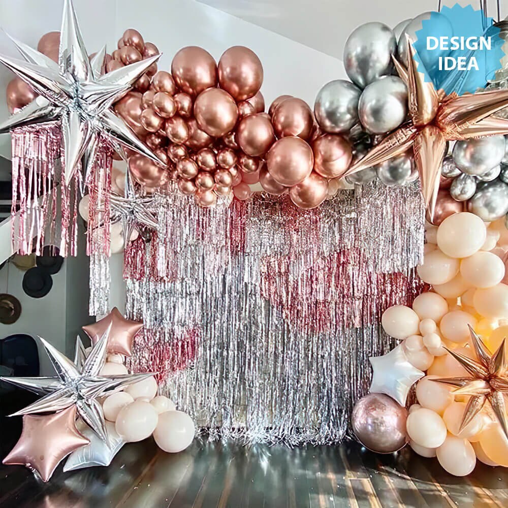 Rose Gold Star Burst Balloons | 3D Starburst Balloons | Star Balloons | Star Burst Balloon Air Fill | Pink garland | Bride Party Decorations