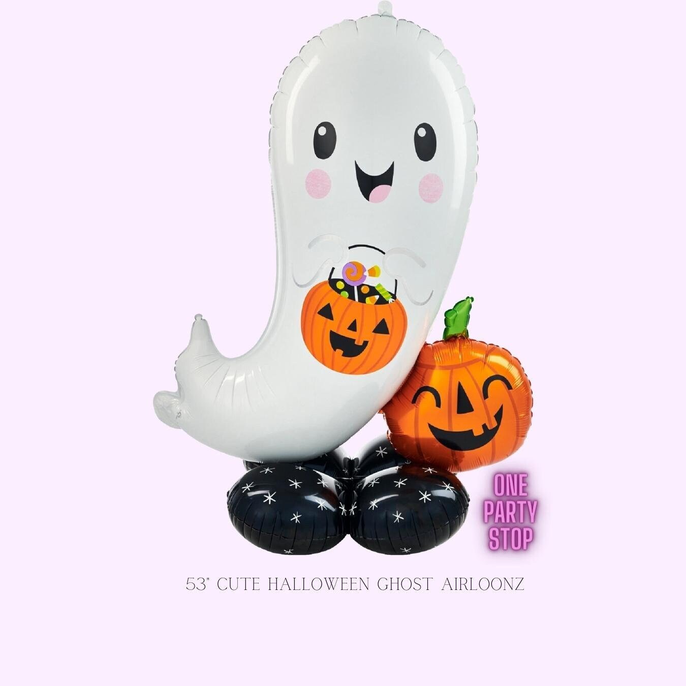 This Halloween Ghost Airloonz balloon stands 53" high when fully inflated and is designed to be inflated with air only. No helium required!