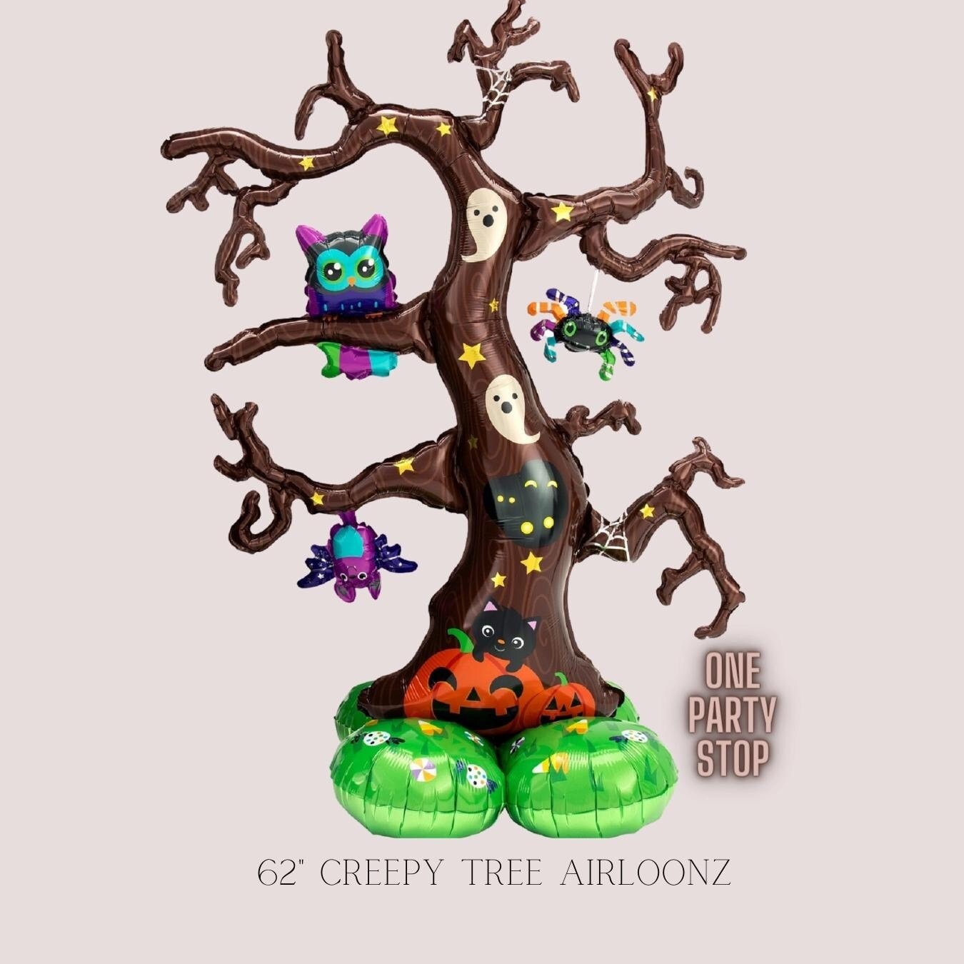 This Creepy Tree AirLoonz balloon stands 62" high when fully inflated and is designed to be inflated with air only. No helium required