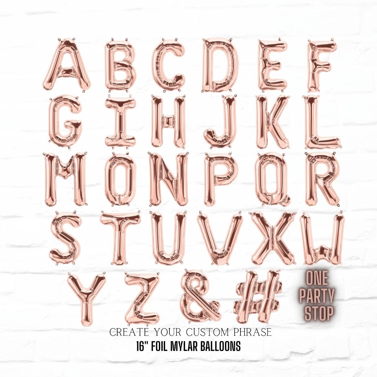Choose letters and create your balloon banner | Custom Gold, Silver, Rose Gold, Magenta, Blue Letter Banner 16''h | Letter Balloon Banner