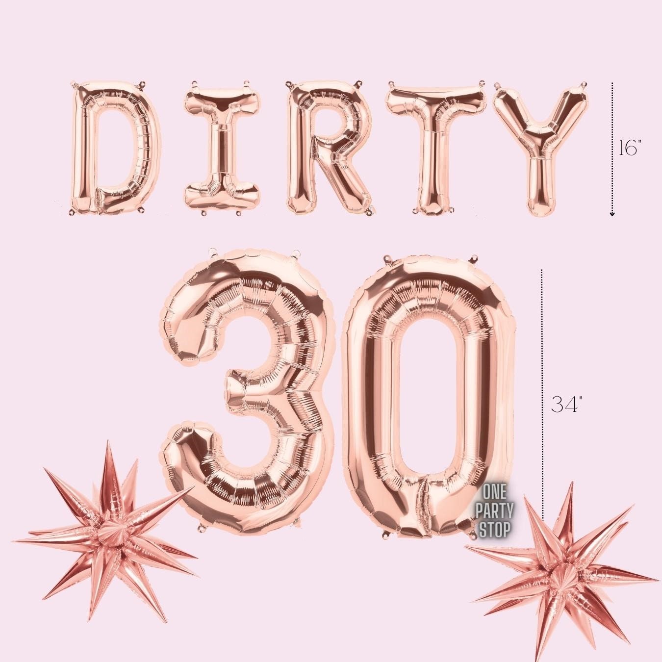 Dirty 30 Rose Gold Balloons | Dirty 40 | Dirty 50 | Dirty 80 | Blush Birthday Balloon Bouquet | Birthday Balloons | Large Gold Rose Numbers