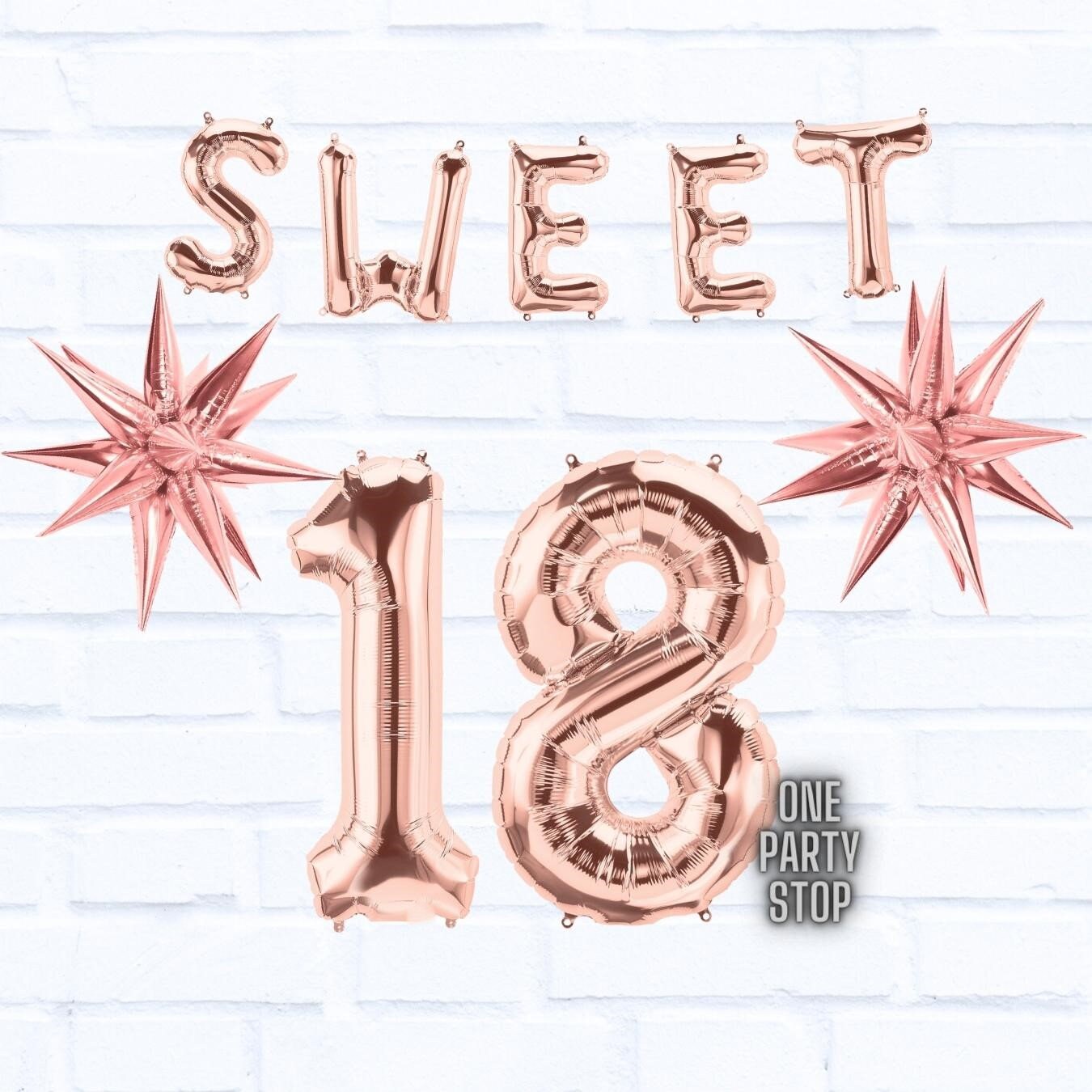 Sweet 16 Rose Gold Balloons | Sweet 15 | Sweet 18 | Blush Birthday Balloon Bouquet | Happy Birthday Balloons | Large Gold Rose Numbers