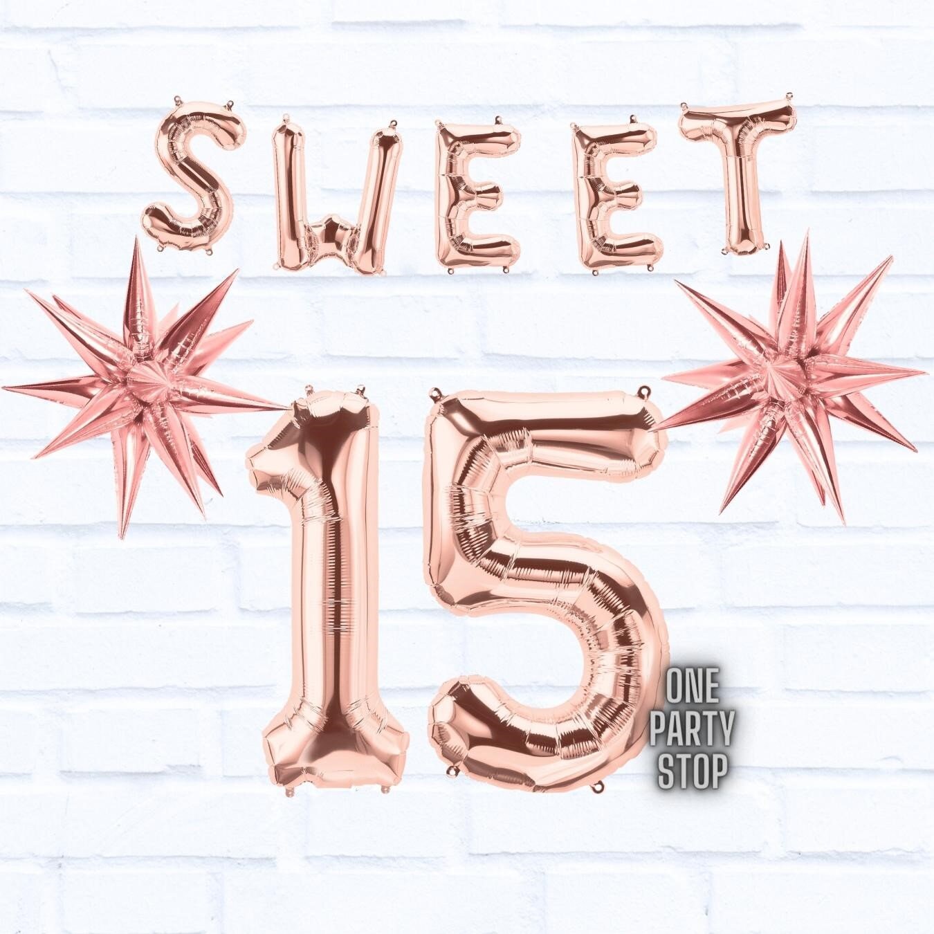 Sweet 16 Rose Gold Balloons | Sweet 15 | Sweet 18 | Blush Birthday Balloon Bouquet | Happy Birthday Balloons | Large Gold Rose Numbers