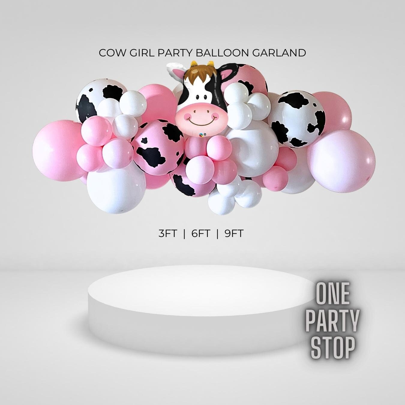 Cow Girl Balloon Tower 1st Birthday | Pink Rodeo Balloon Garland | Farm Party Decorations | Cow Print White Pink Balloon | Balloon Structure