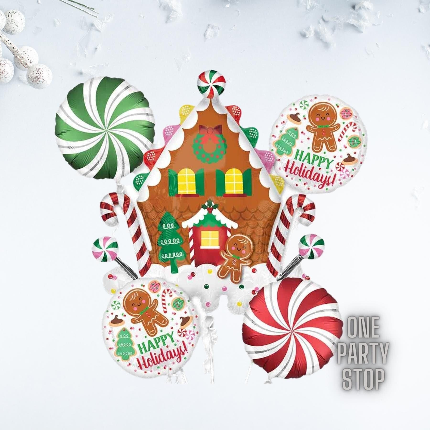 Gingerbread House & Holiday Cookies Bouquet | Holiday Balloon | Christmas Decor | Holiday Decorations | Holiday Party supplies | Gingerbread