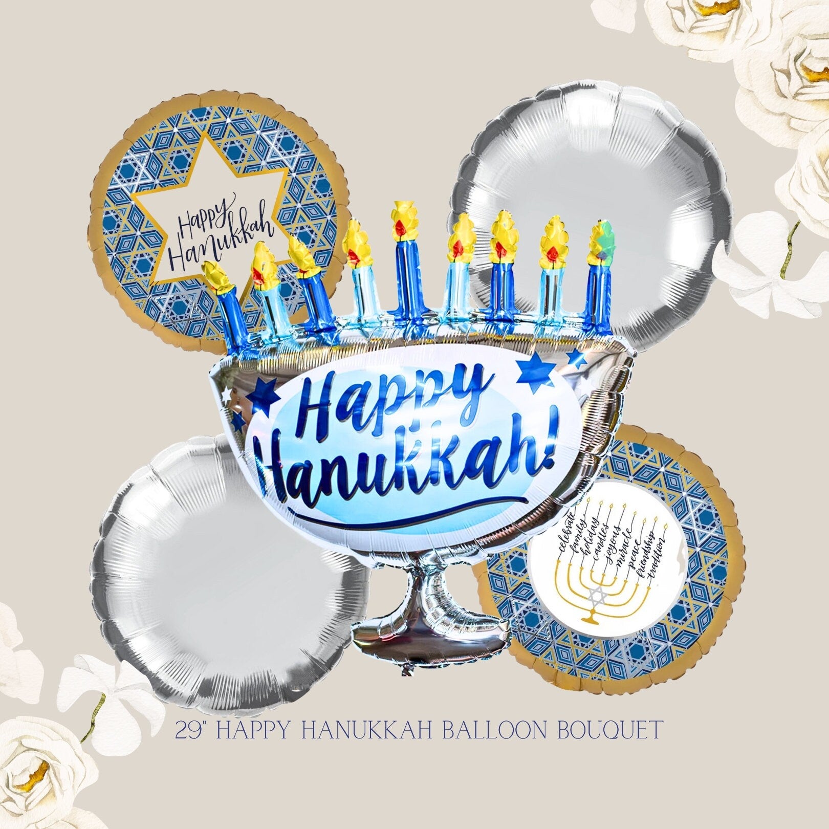 Hanukkah Balloons | Hannukah Menorah | Menorah Balloon | Hanukkah Decor | Happy Hanukkah | Holiday Decorations | Holiday Party supplies