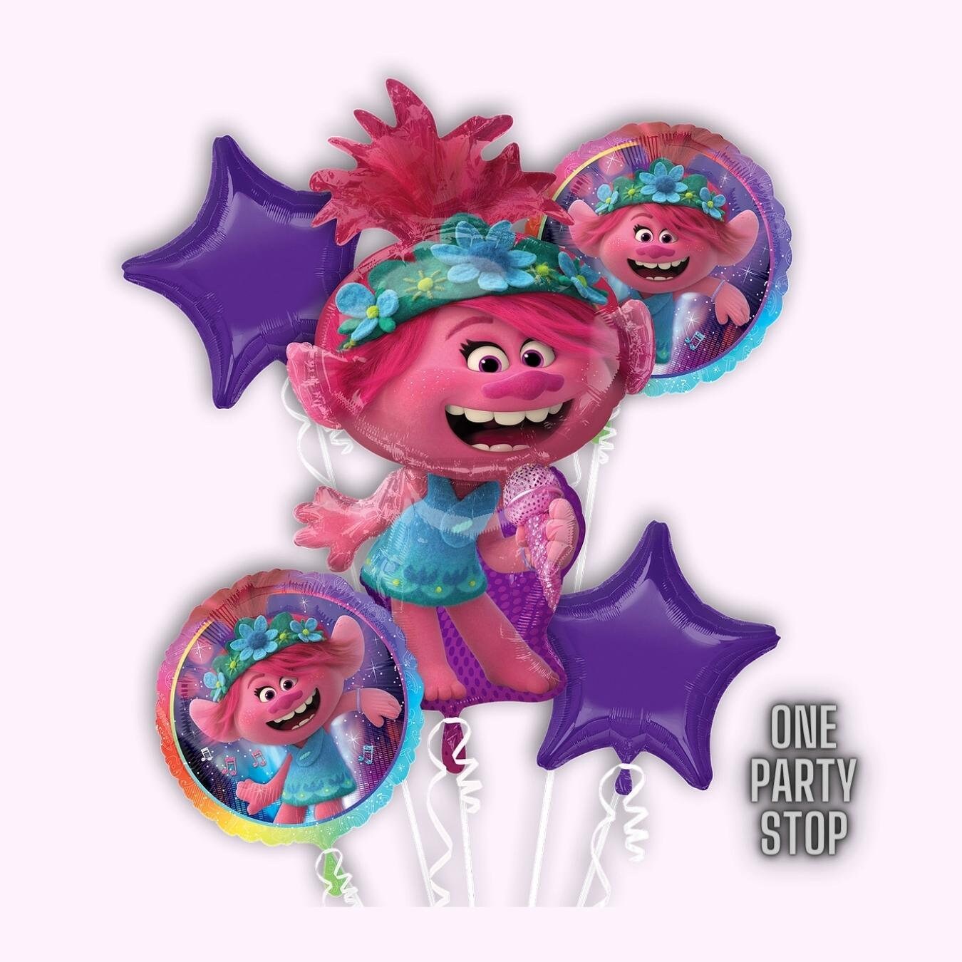Trolls Poppy Balloons - Anagram Licensed | Trolls World Tour Balloon Bouquet | Poppy Airwalker | Trolls Birthday Decorations | Poppy