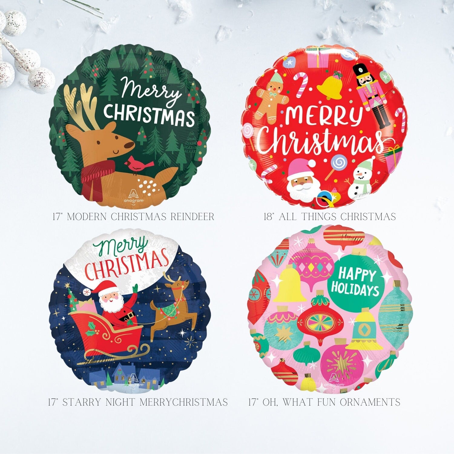 18" Merry Christmas Balloons for garland, bouquets | Christmas Decorations | Holiday Decorations | Christmas Tree | Santa | Reindeer | Candy