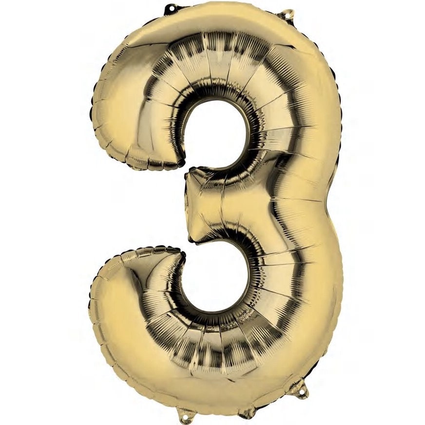 34" White Gold Number Balloon: Foil Mylar Party Decor