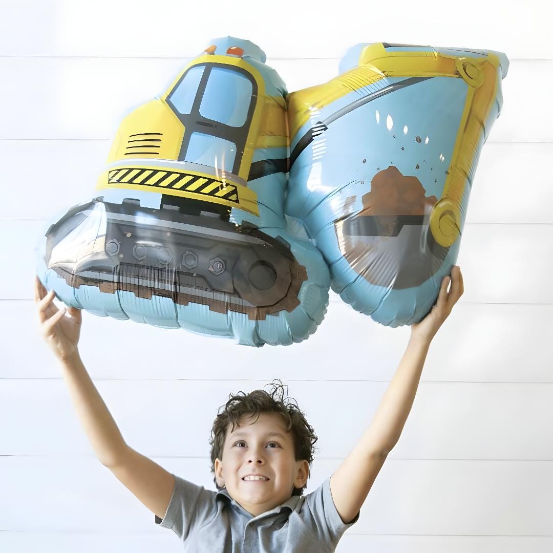 Construction Balloon Bouquet: Excavator, Dump Truck, Digger Birthday Party Decor