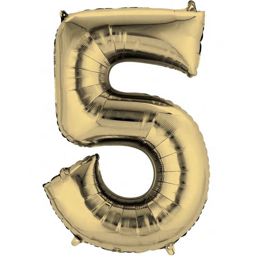 34" White Gold Number Balloon: Foil Mylar Party Decor