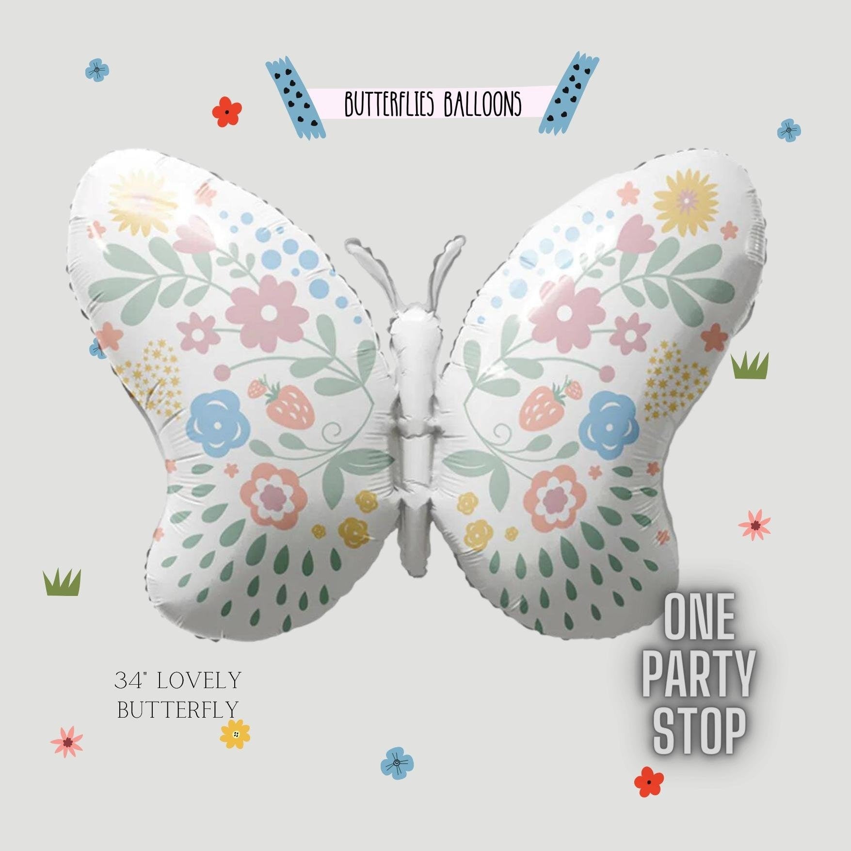 Pastel Butterfly Foil Balloon: Girls Birthday Party Decor