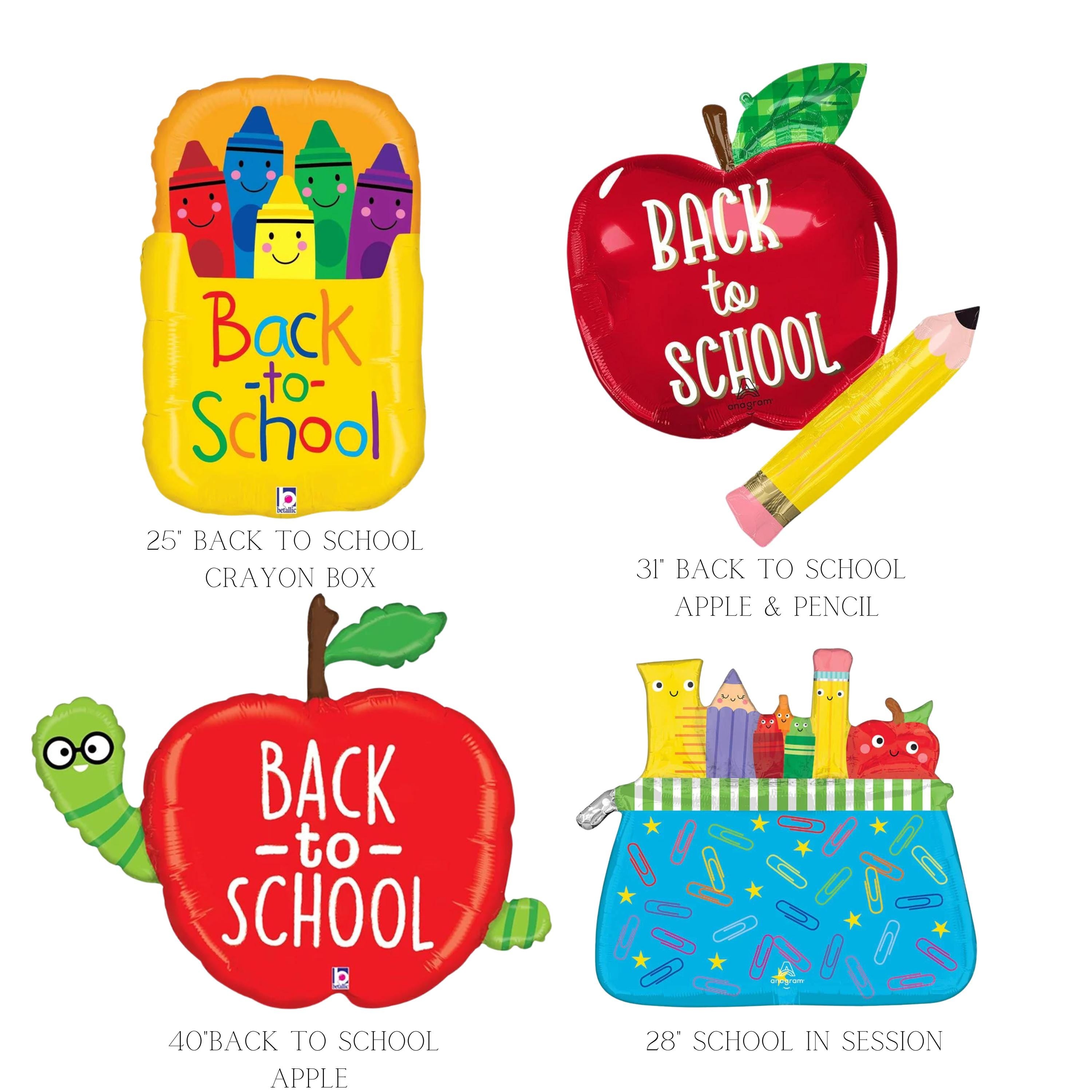 Back to School Foil Balloons: School Bus, Apple, Pencil, Crayon