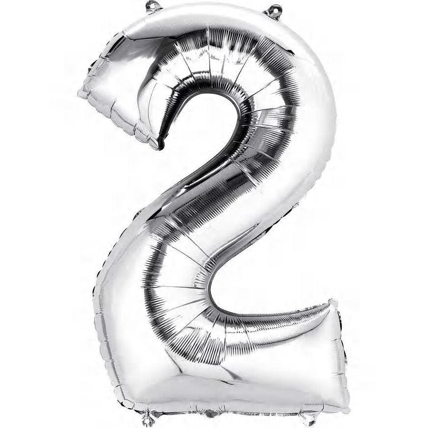 34" Silver Number Balloon: Foil Mylar Party Decor
