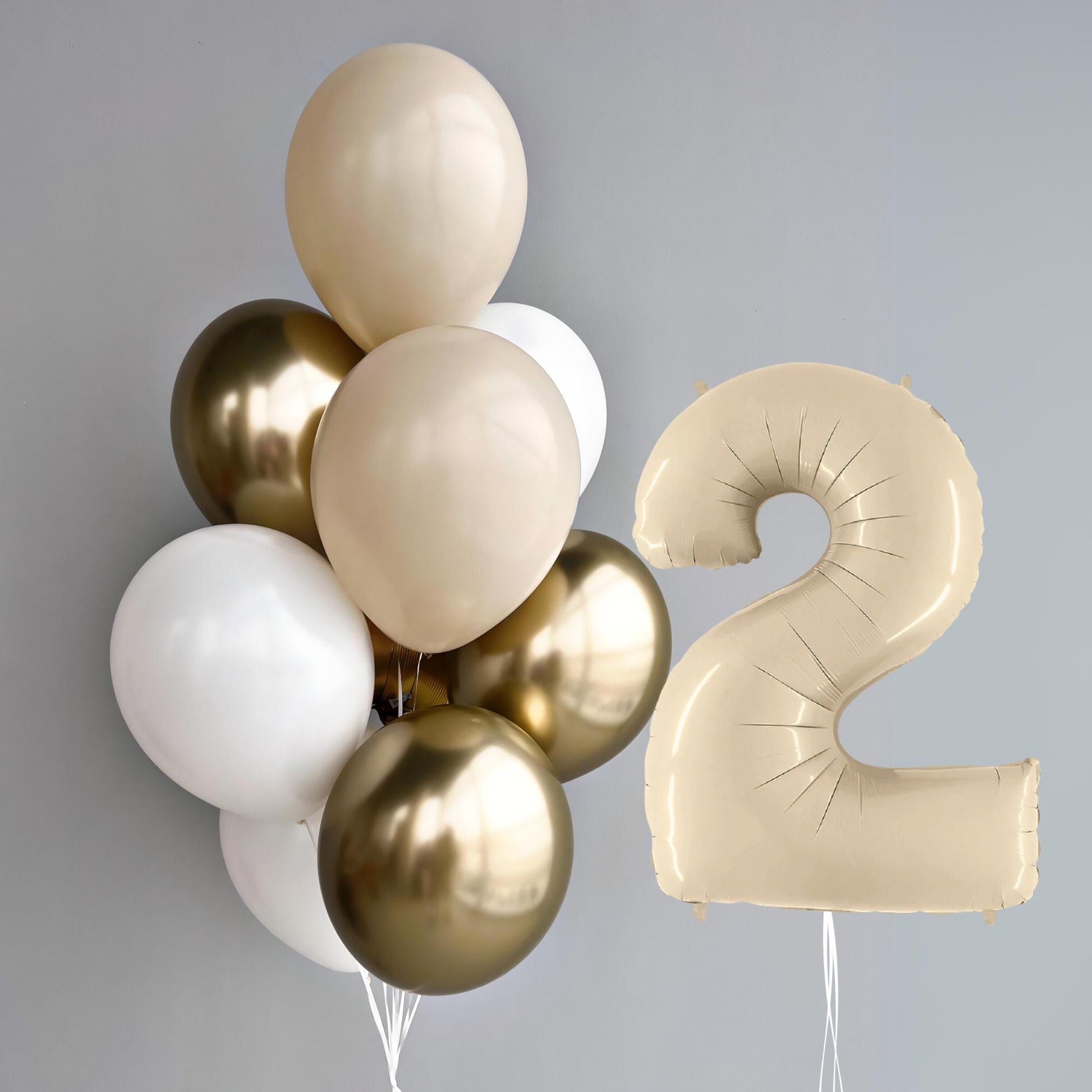 Beige, White & Gold Balloon Bouquet: Elegant Party Decor
