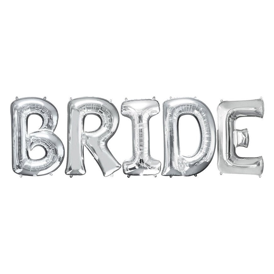 Silver Jumbo BRIDE Balloons - 34 inch,XL | Bachelorette Party Decorations | Wedding Party| Engagement Party | Bridal Photo Booth, Bach Decor