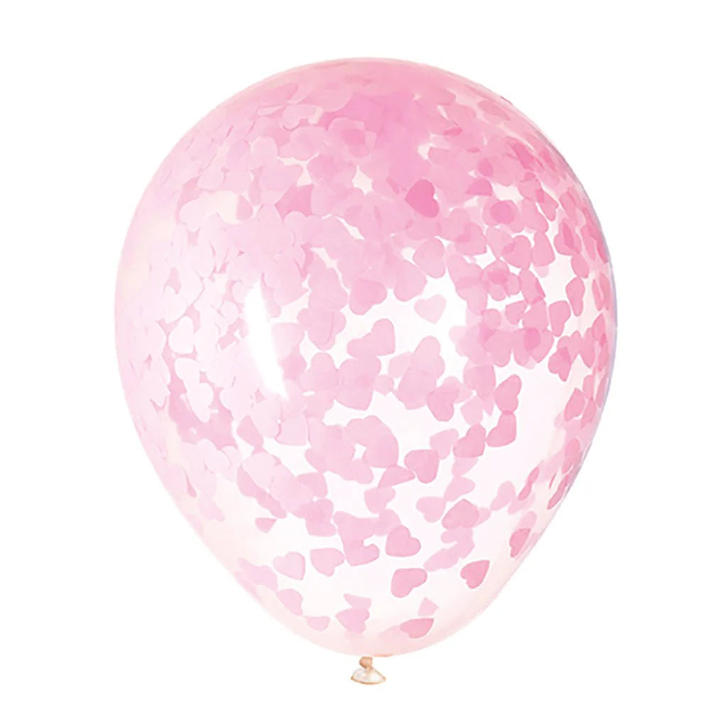16 inch CLEAR BALLOONS WITH PINK HEART TISSUE CONFETTI (5 PK)