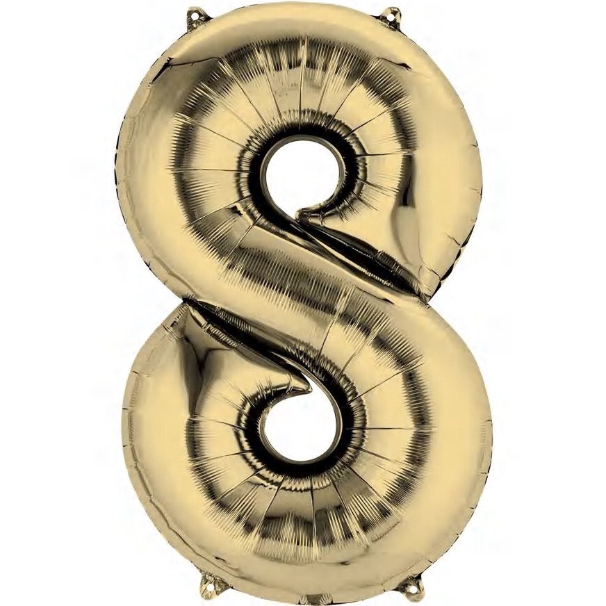 34" White Gold Number Balloon: Foil Mylar Party Decor