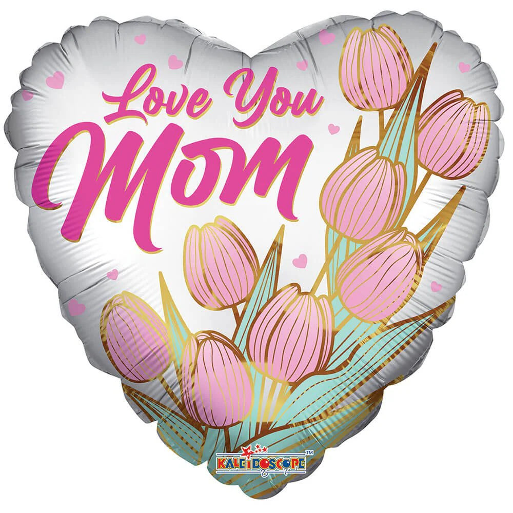 18 inch LOVE YOU MOM TULIPS MATTE HEART