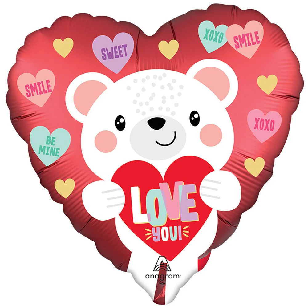 18 inch SATIN LOVE YOU WHITE BEAR