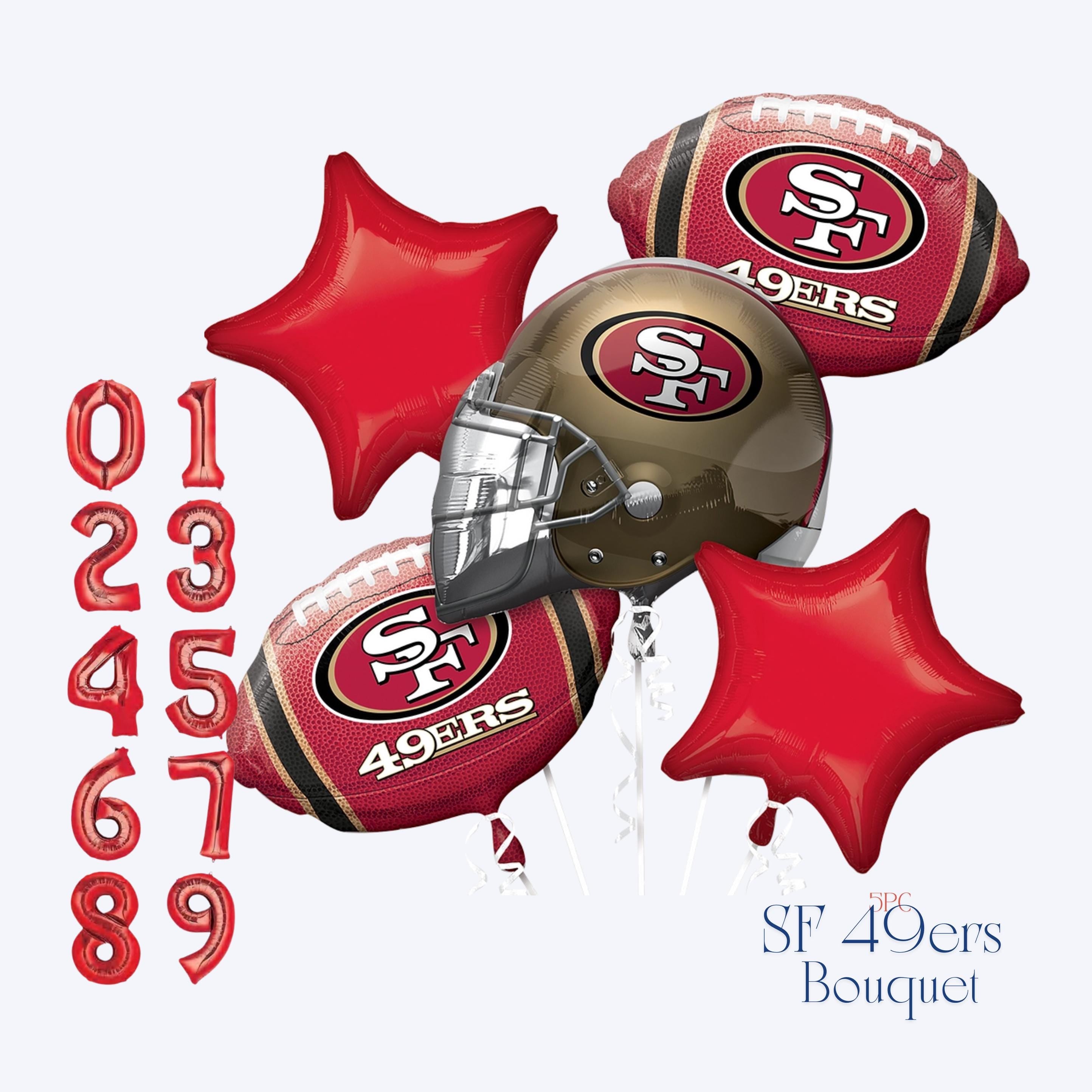 SF 49ers Balloon Bouquet: Licensed Football Helmet & Star Balloons
