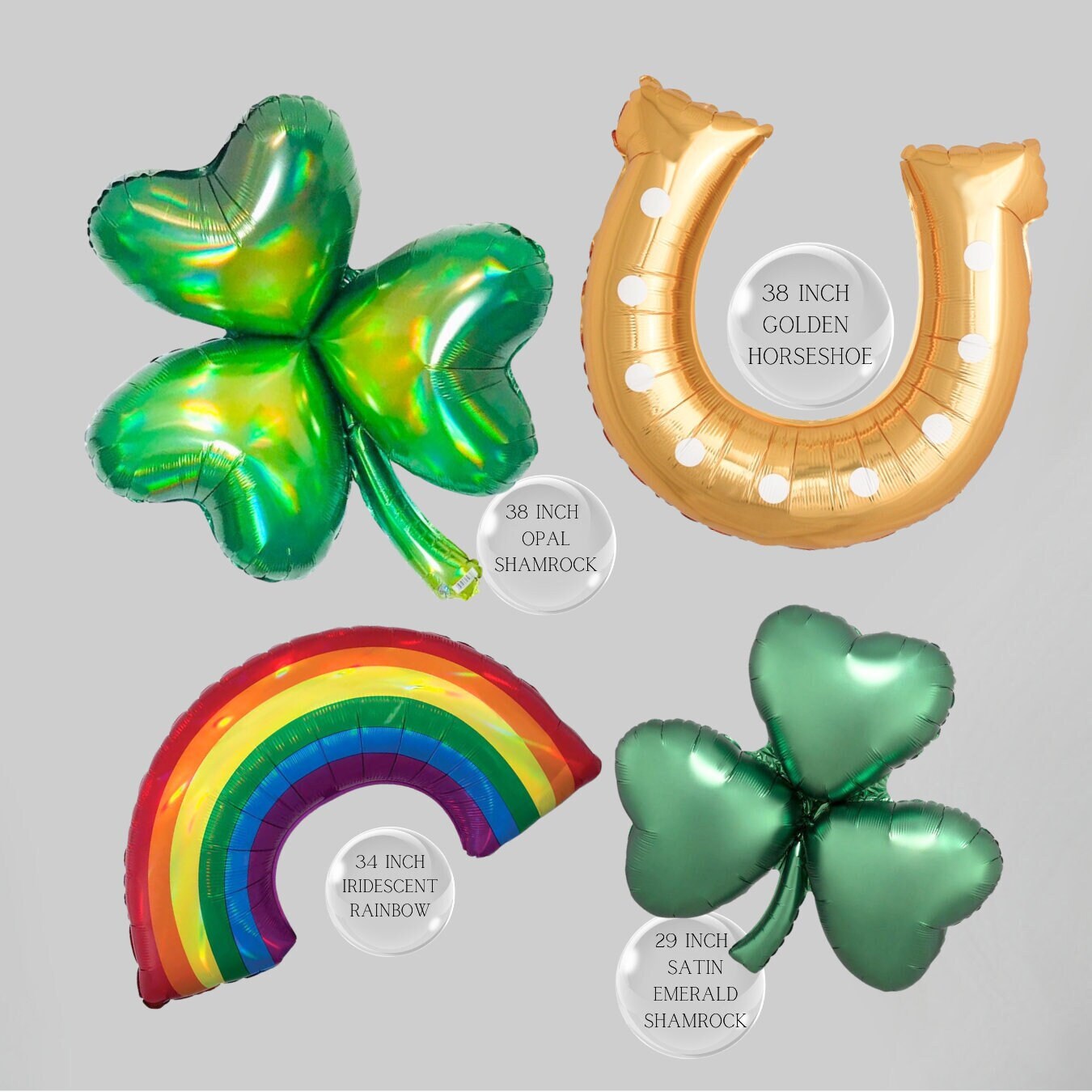 St. Patrick's Day Foil Balloons: Leprechaun, Shamrock, Rainbow