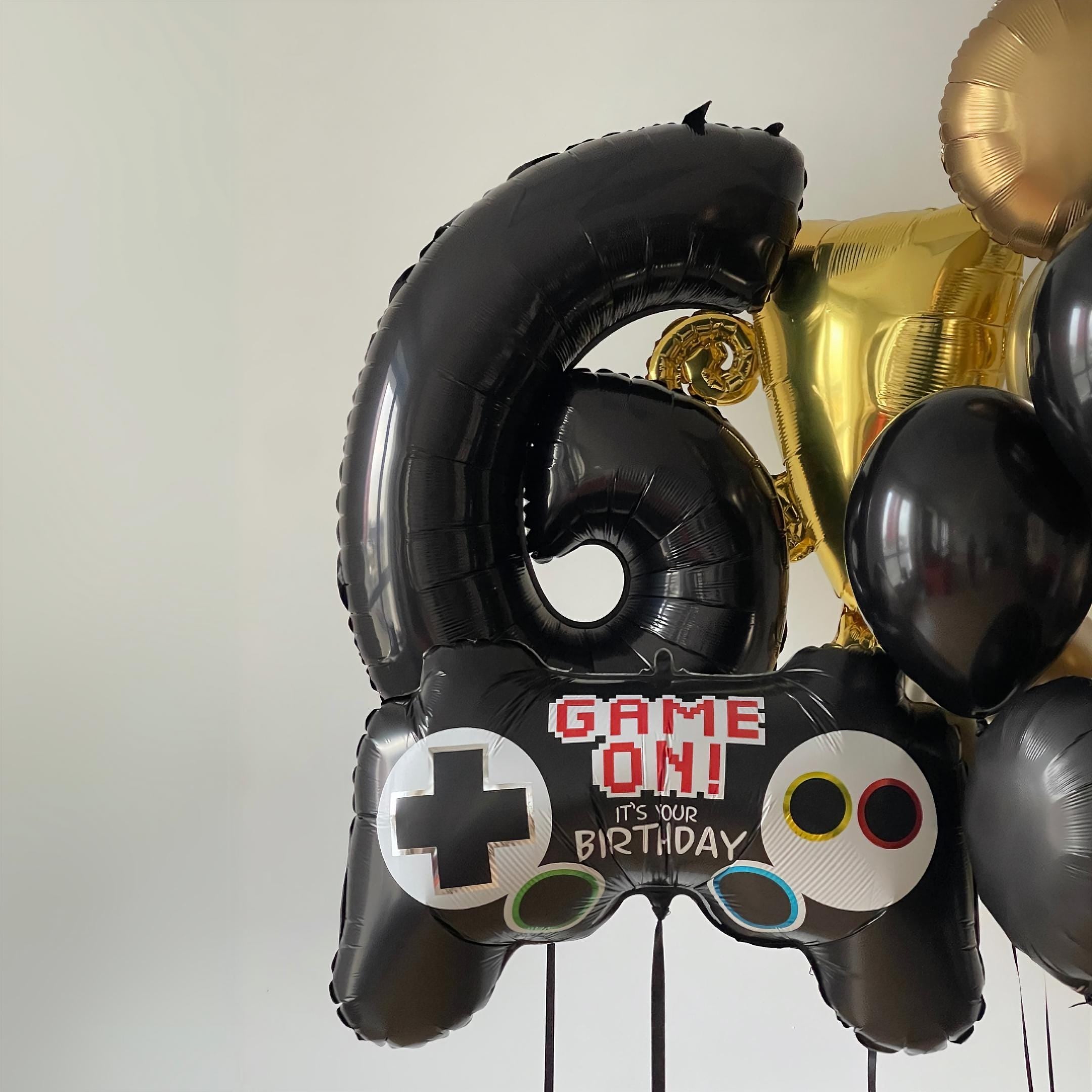 Gamer Birthday Balloon Bouquet: Game Controller, Trophy, Black & Gold