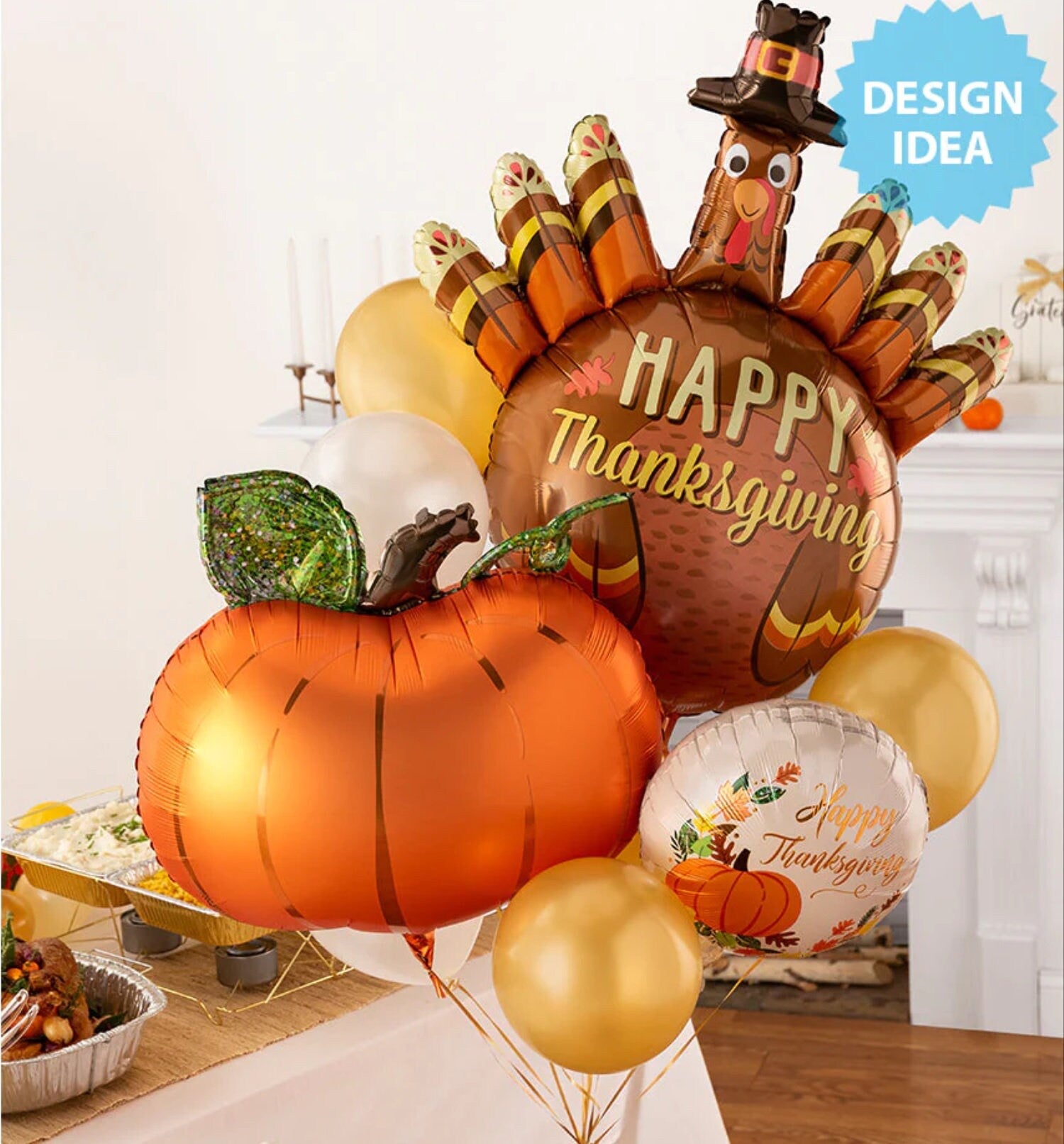 Thanksgiving Balloon Bouquet: Turkey, Squirrel, Pumpkin Decor