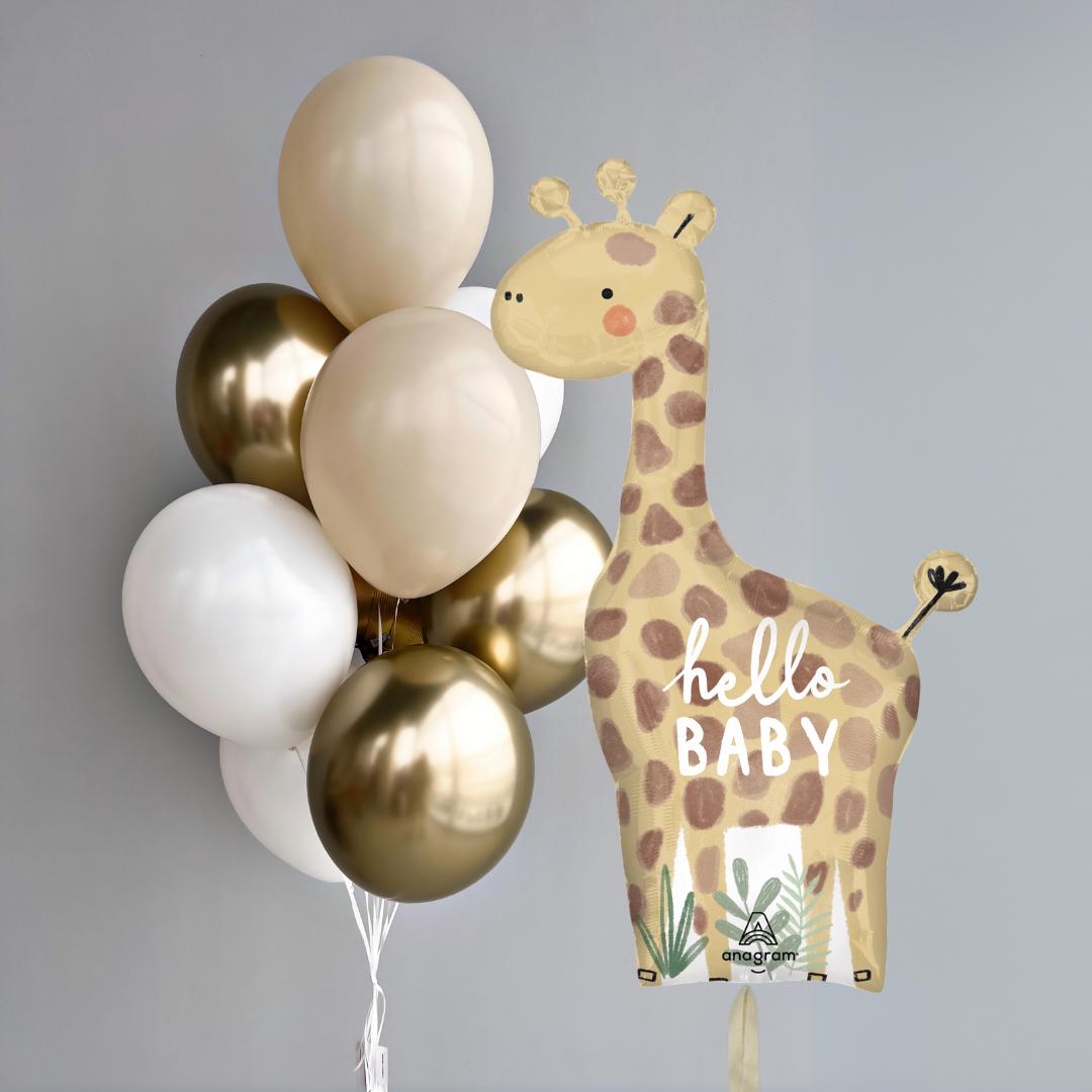 Hello Baby Giraffe Balloon Bouquet: Neutral Baby Shower Decor