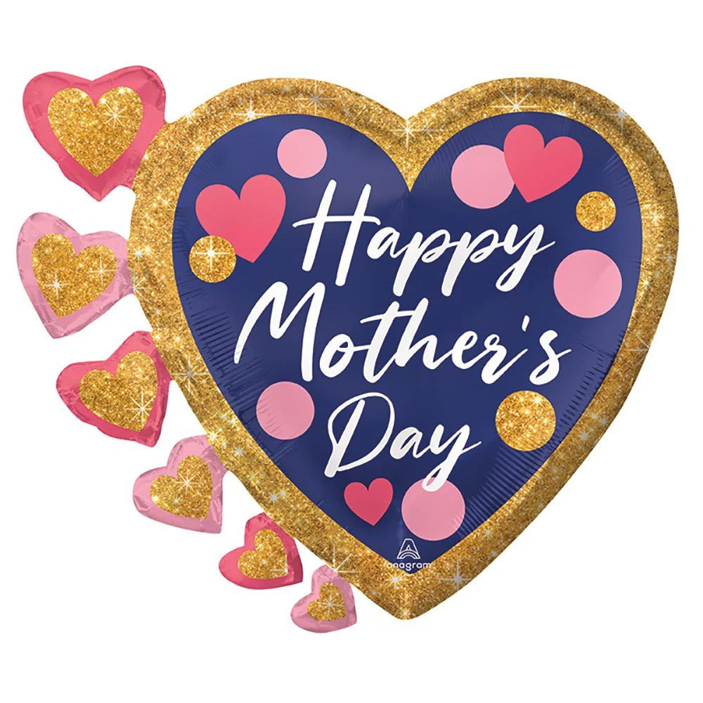 24 inch HAPPY MOTHER'S DAY NAVY, PINK & GLITTER DOTS
