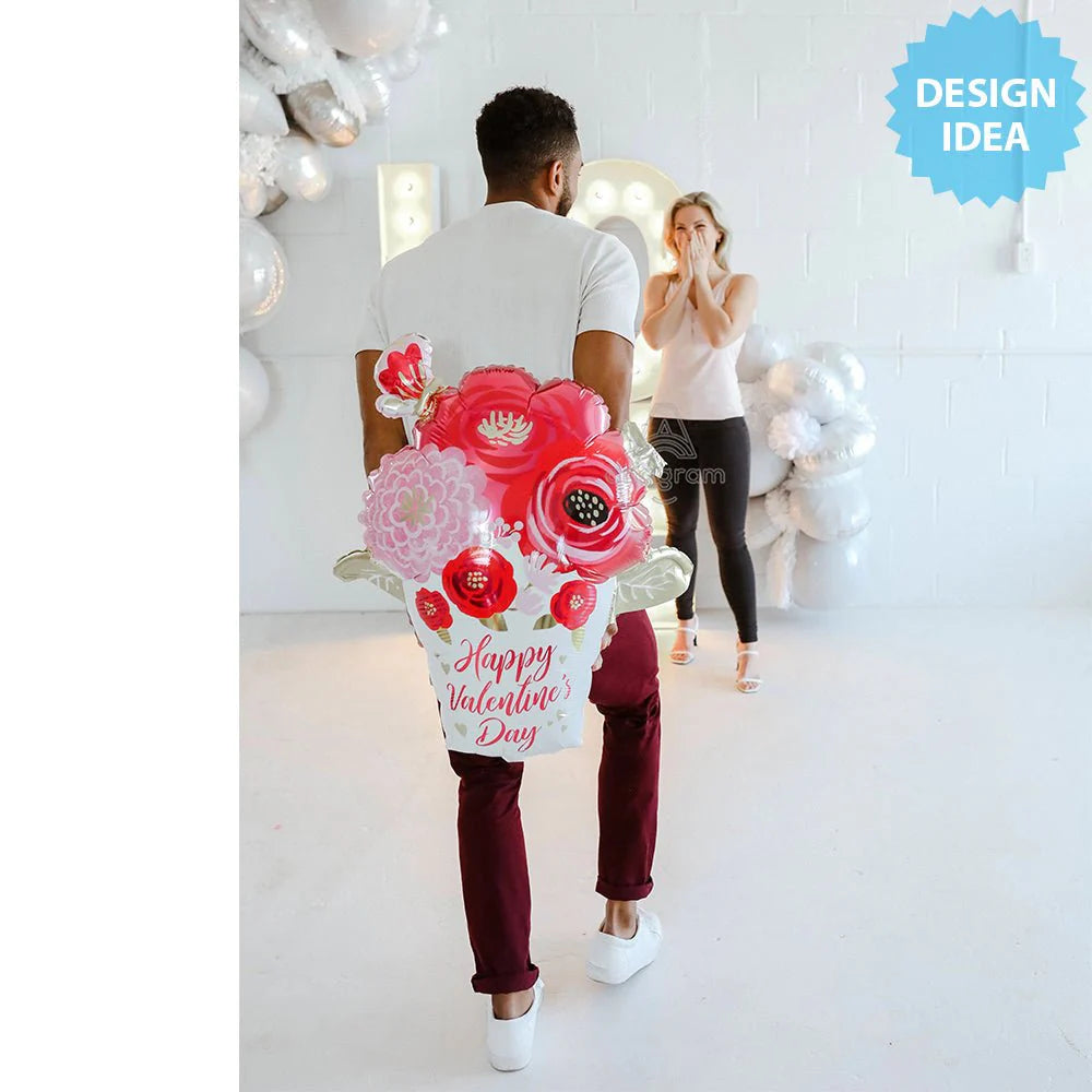 26 inch HAPPY VALENTINE'S DAY SATIN PAINTED FLOWERS