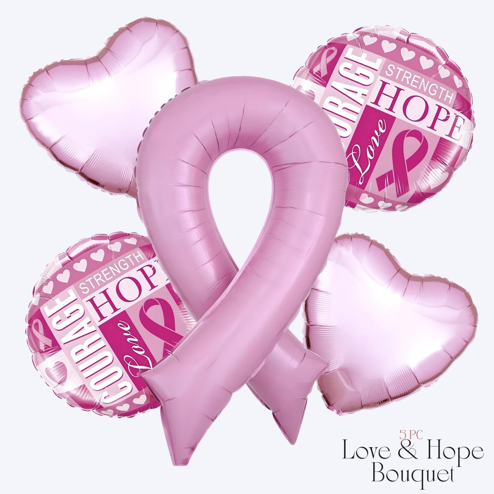 Pink Ribbon Balloon Bouquet Set | Breast Cancer Awareness Balloons | Walk Fundraiser | Faith & Hope Decor Kit