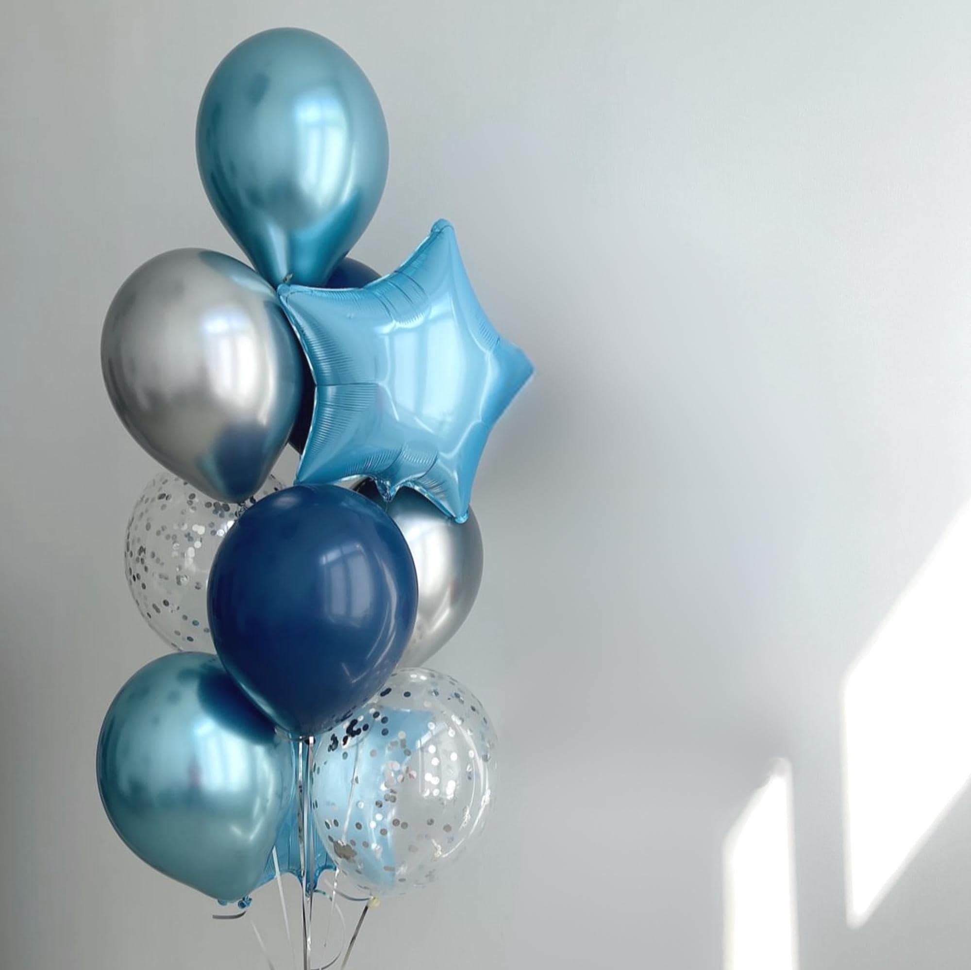BLUE and SILVER LATEX BOUQUET: Birthday, Baby Shower Decor