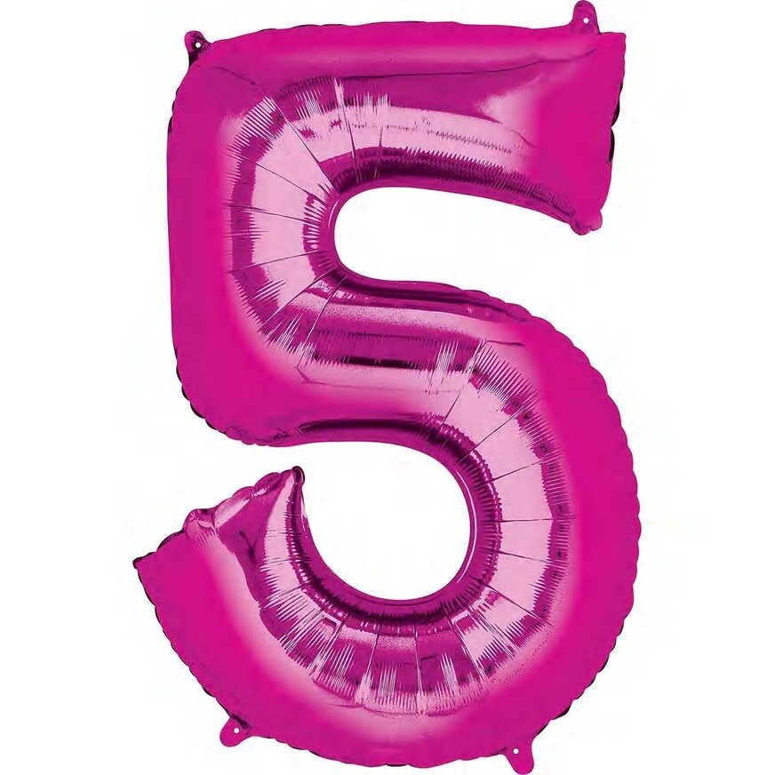 34" Bright Pink Number Balloon: Foil Mylar Party Decoration