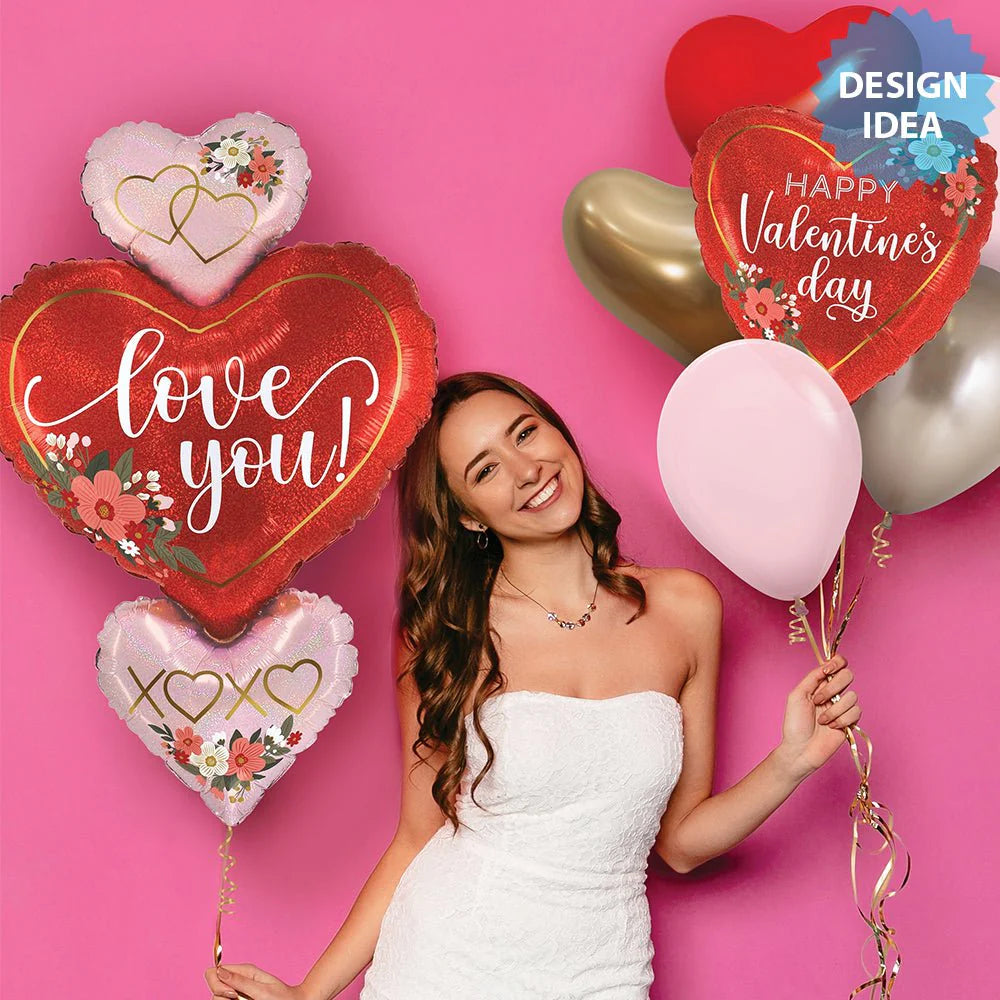 30 inch FLORAL LOVE HEART TRIO HOLOGRAPHIC