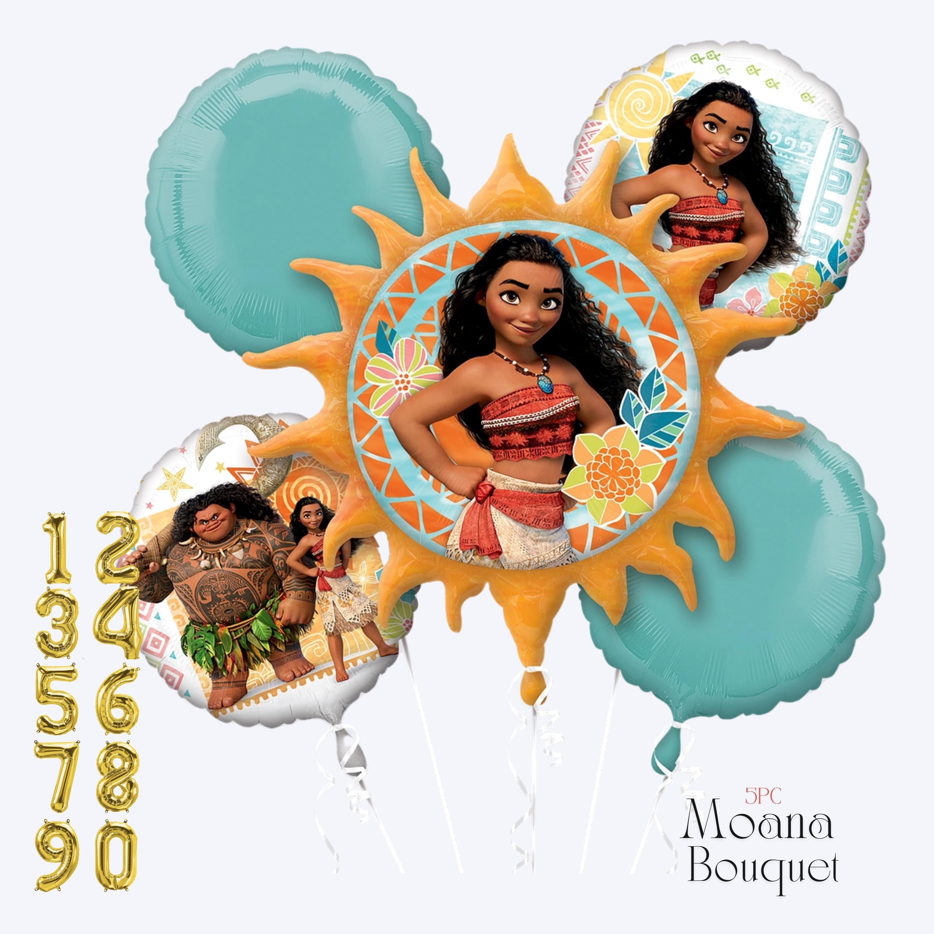 Moana Birthday Balloon Bouquet-Anagram Licensed| Tropical Luau Party Decor | Moana  Balloons for Girl’s Birthday | Polynesian Party Balloons