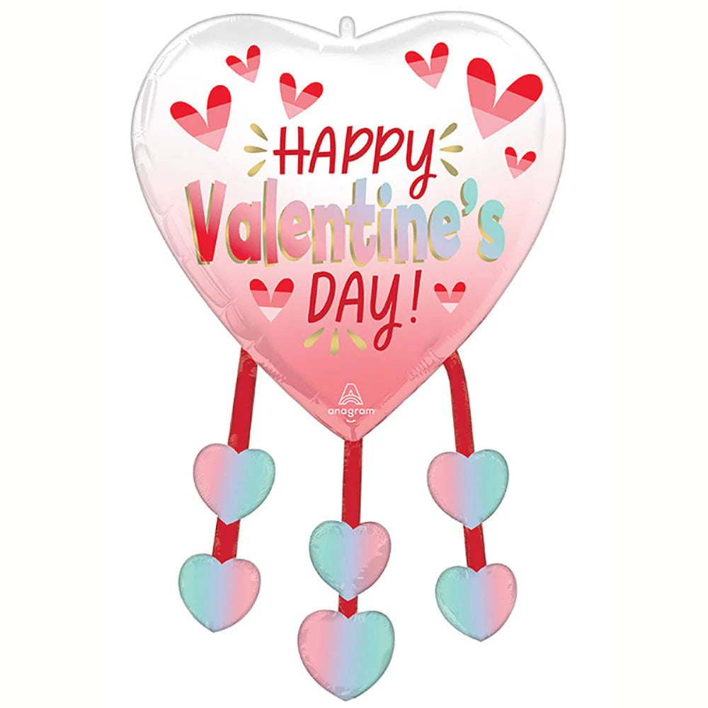 34 inch HAPPY VALENTINE'S DAY DIFFUSED OMBRE HEART DANGLERS