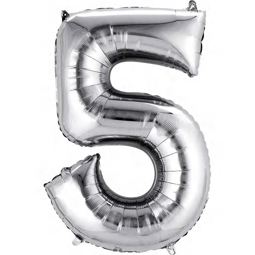 34" Silver Number Balloon: Foil Mylar Party Decor