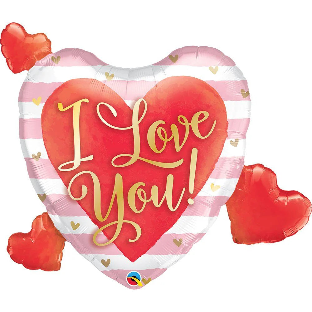37 inch I LOVE YOU PINK STRIPES & HEARTS