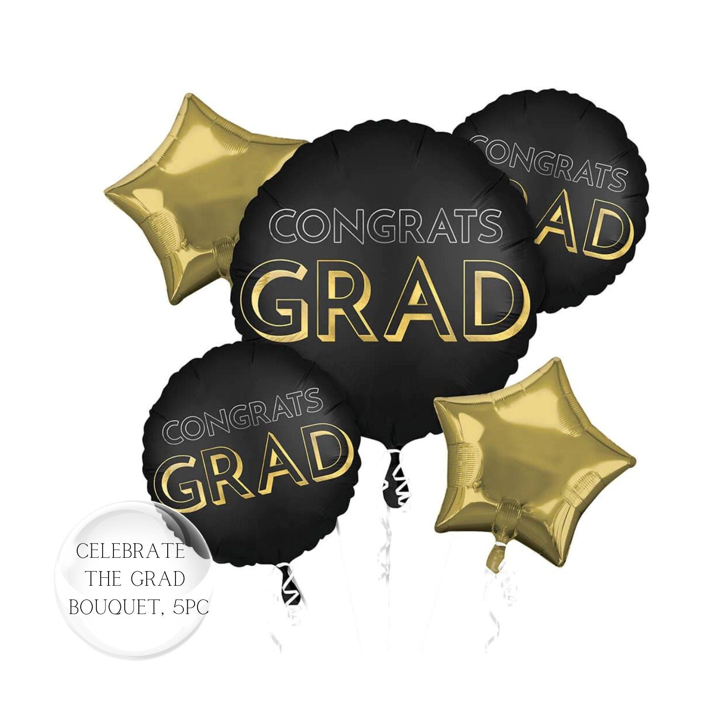 Congrats Grad Balloon Bouquet: Multi-Colored Foil Mylar, 5pc