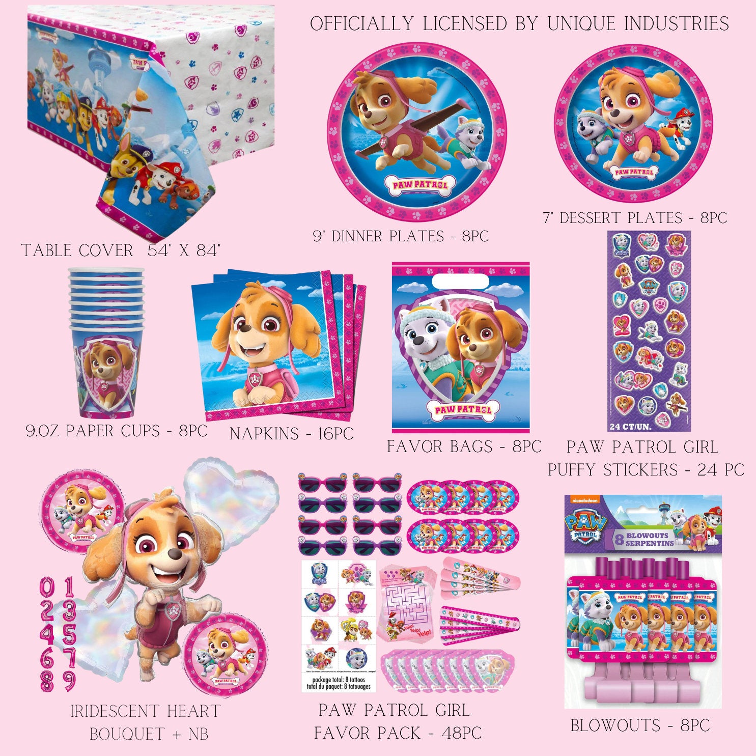 Skye Paw Patrol Birthday Party Supplies: Banner, Balloons & Decorations