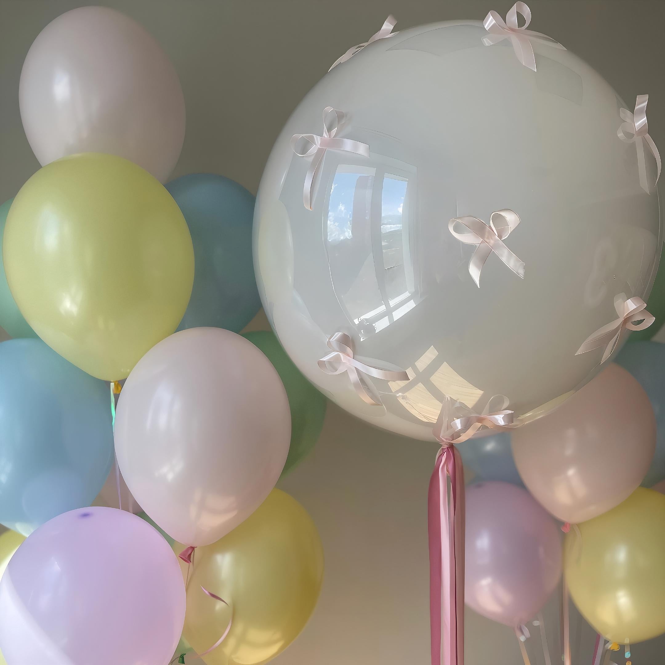 Pastel Rainbow Balloon Bouquet with Bows: DIY Party Decor