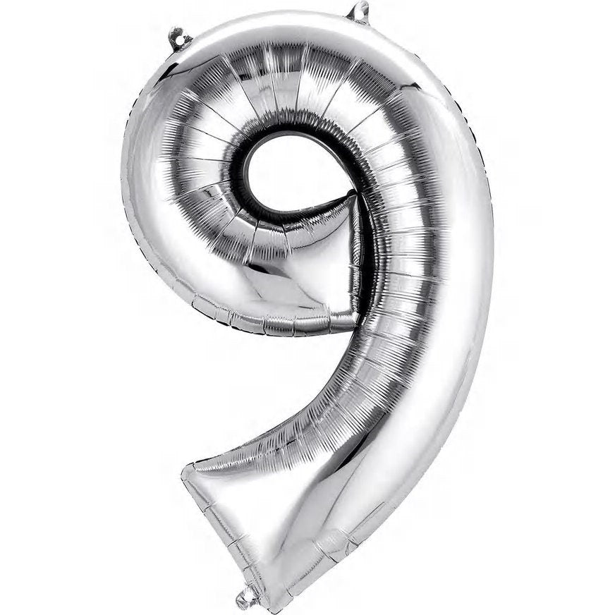 34" Silver Number Balloon: Foil Mylar Party Decor