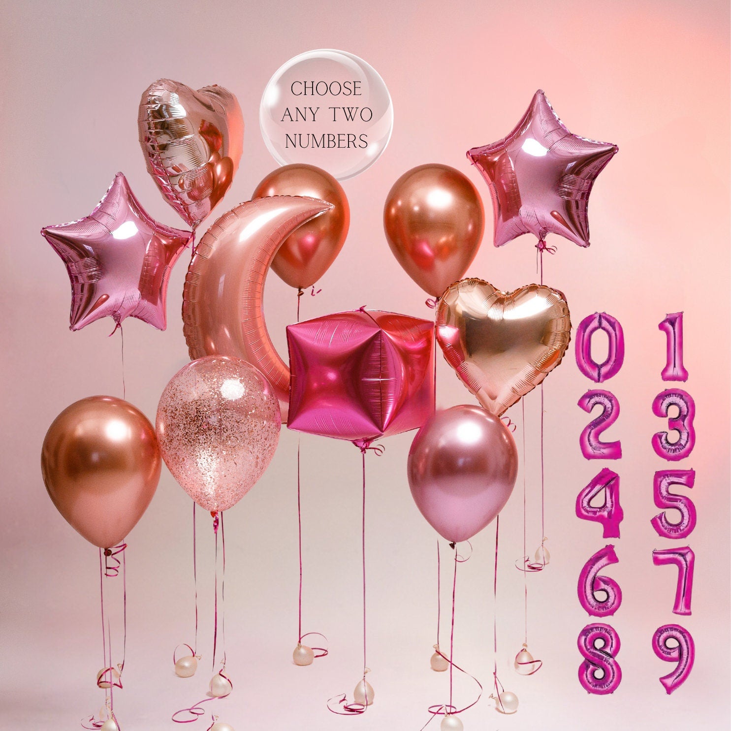 Sweet 16 Balloon Bouquet: Rose Gold, Pink Star & Moon Decor