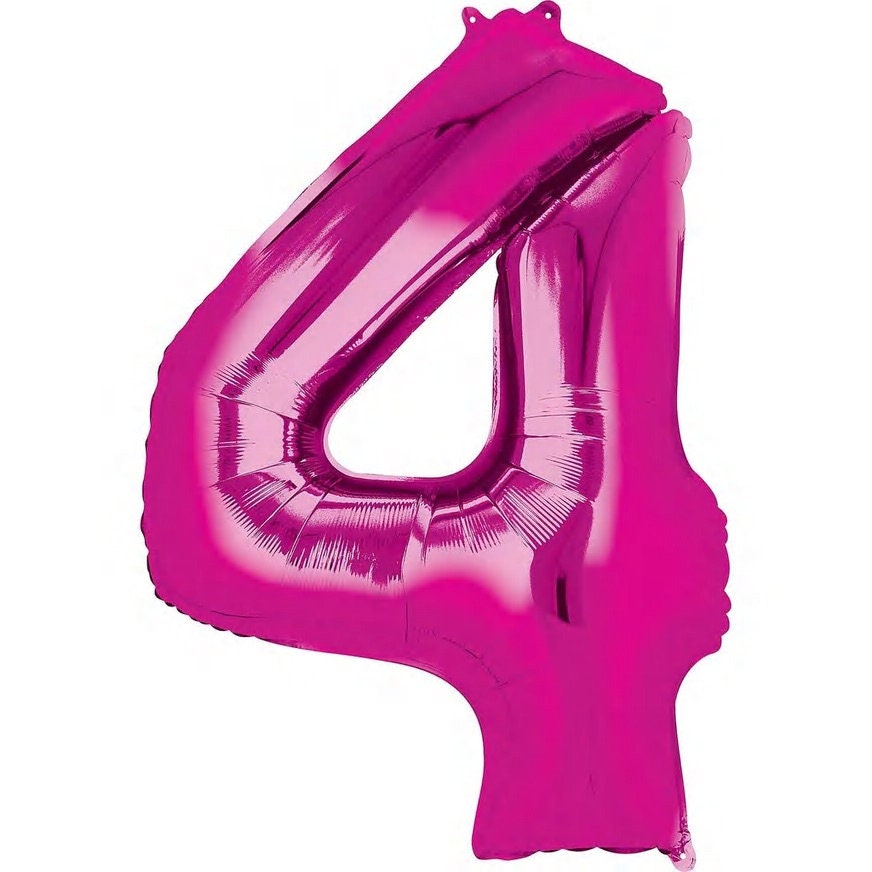 34" Bright Pink Number Balloon: Foil Mylar Party Decoration